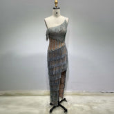 One Shoulder Short Sleeve Maxi Diamente Embellished Bodycon Dress